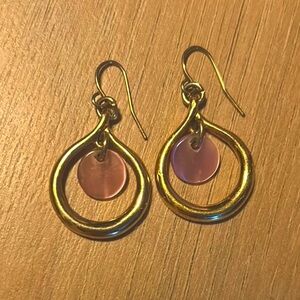 Vintage Gold and Iridescent Pink Dangle Earrings with Sleek Design